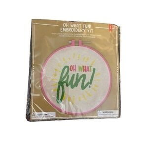 Embroidery Keepsake Kit “oh What Fun” Hoop Canvas, Floss Needle Cording Ready